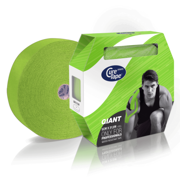 curetape-sports-giant-kinesiology-tape-bulk-roll-lime-green-5cm-x-31.5m-1-single-roll-with-box-packaging-lr-image
